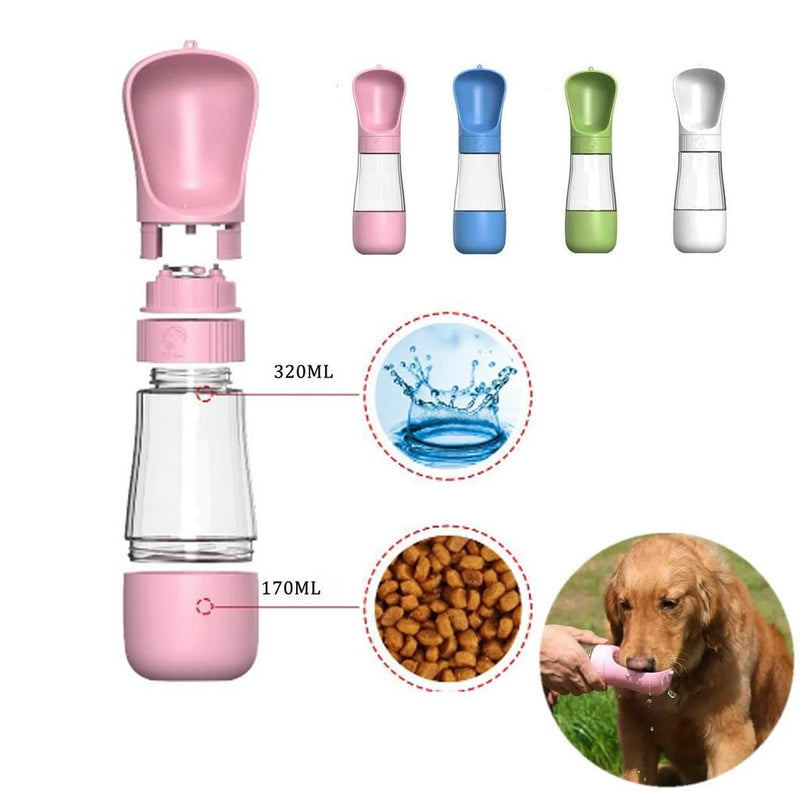 Garrafa Portátil 2-em-1 para Cães e Gatos com Compartimento de Água e Ração