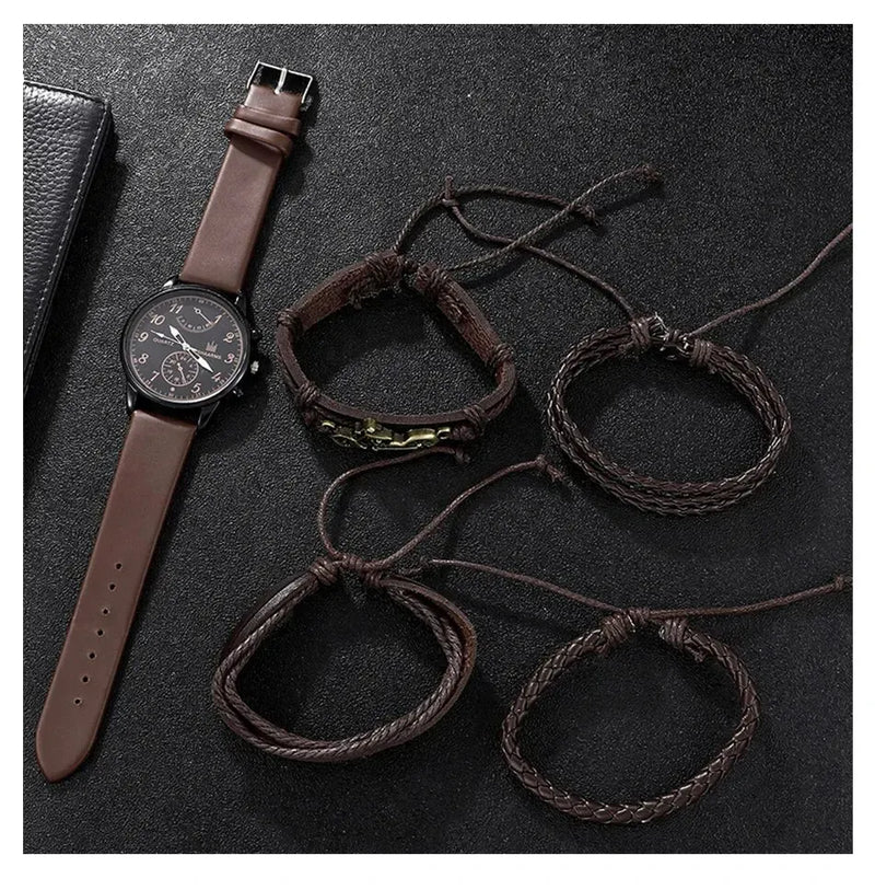 Kit Relógio + 4 Pulseiras Masculinas - Presente Completo para o Dia dos Pais