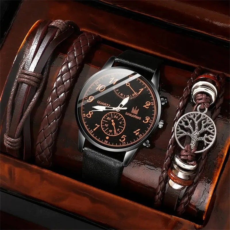 Kit Relógio + 4 Pulseiras Masculinas - Presente Completo para o Dia dos Pais