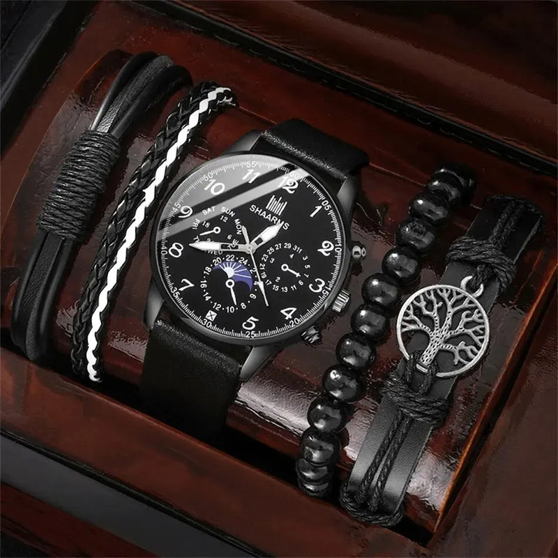 Kit Relógio + 4 Pulseiras Masculinas - Presente Completo para o Dia dos Pais