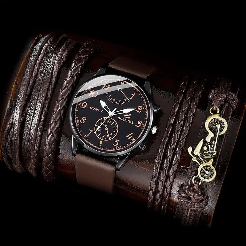 Kit Relógio + 4 Pulseiras Masculinas - Presente Completo para o Dia dos Pais