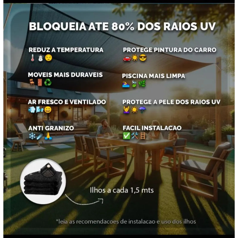 Tela de Sombreamento 80% com Ilhós – Proteção Solar Profissional